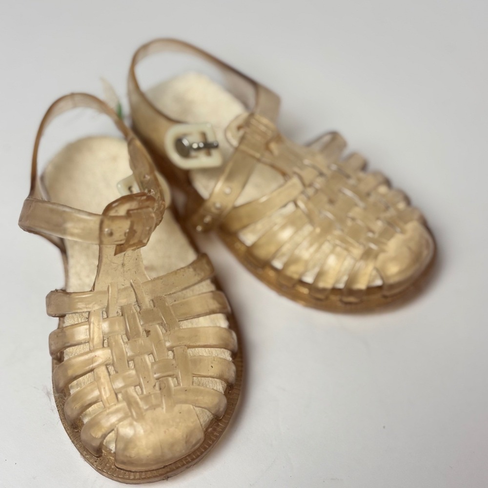 Vintage Clear Glitter Jelly Sandals Kids Size 7 USA Made Fisherman Buckle‎ Shoes